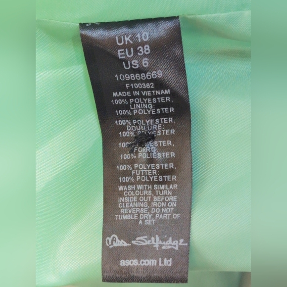 Miss Selfridge Sz 6 Light Mint Green Double-Breasted Blazer - Picture 5 of 6